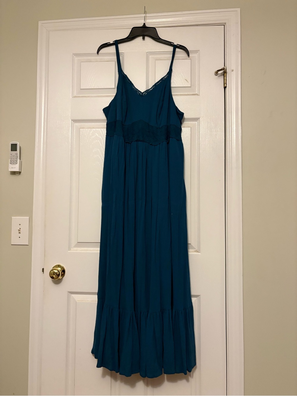 Teal Sleeveless Maxi Dress with Lace Trim
